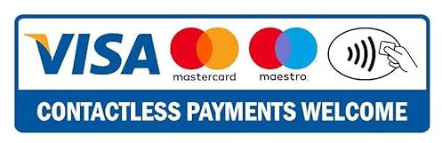 Contactless payments welcome safety sign - Self adhesive sticker (300mm x 100mm)