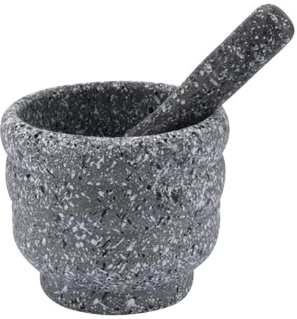 HEMOTON Mörser mit Stößel Küchenmühle aus Natur Marmor in kleiner Größe mit 10cm Durchmesser - Manuelle MöRser Marmor Set Mini und StöSsel für Tabletten Knoblauch