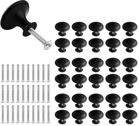 SUNOYA Poignee de Meuble Cuisine 30 Pièces, Bouton de Porte Noir Mat, Bouton de Meuble, Poignée Tiroir, Poignée Meuble Poignet de Porte Cuisine, Bouton Meuble Boutons de Portes pour Placards Cuisine