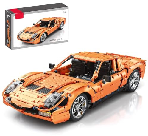 Technik Auto für Lambor Miura SV, 1:8 Groß Auto Modellbausatz, 2869 Teile Klemmbausteine Technik Auto Bausteine MOC Set, Kompatibel mit Lambo Miura SV Technik Auto