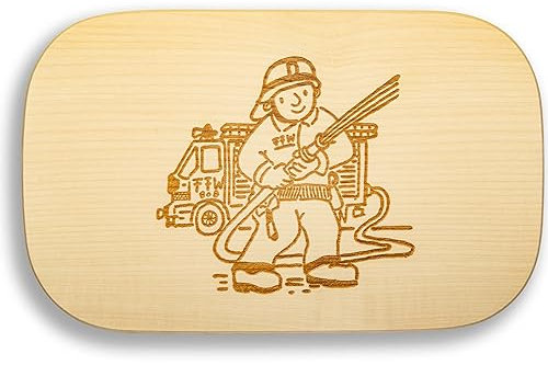DEKOFANT Frühstücksbrettchen Kinder groß Motiv Feuerwehrmann 25x16x1,5cm eckig Ahorn