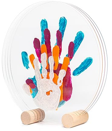 LouYou Empreintes de Bonheur - Kit Empreinte Famille de 4 Made in France Nacré - Coffret Naissance - Idée Cadeau Anniversaire - Fête des Mères - Support bois - 4 plexiglass