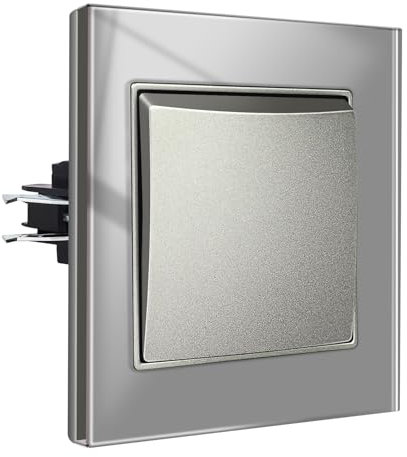 CNBINGO Interruptor de luz de 1 vía, interruptor de luz de cristal, empotrado, sin tornillos, interruptor de pared táctil, interruptor basculante de cristal, gris