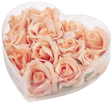 CREATIV DISCOUNT Deko-Rosen, Lachsfarben, Größe 5 cm, Herzbox mit 12 Stück