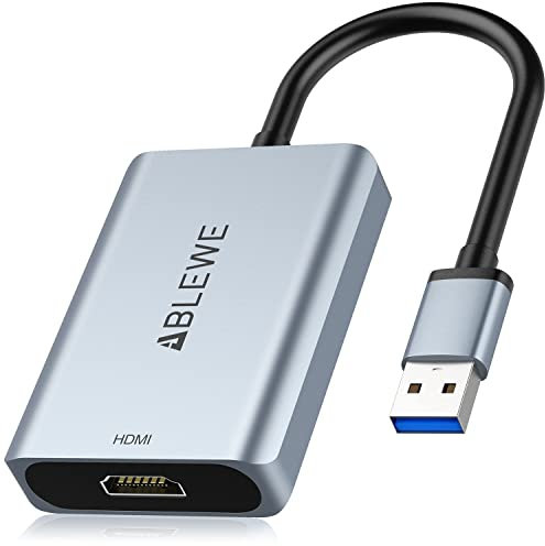 ABLEWE Adaptateur USB vers HDMI pour Mac OS, convertisseur audio vidéo en aluminium pour PC, ordinateur portable, projecteur HDTV, compatible Mac OS, Win10/8.1/8/7, Chrome OS (non compatible Linux)