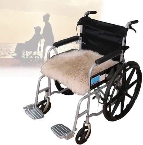 vanenferse Lammfell Rollstuhlauflage, Lammfelle Sitzkissen Vollfell Qualität, Ganz Zarter Wolle, Geruchsarm, Stuhlkissen Rollstuhlauflage Katzenbett Stuhlauflage, In 45x45cm
