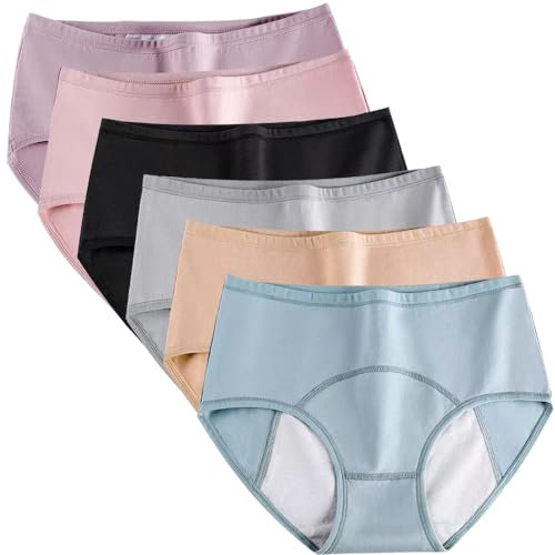 Hornice Lot de 6 Culotte Menstruelle aux Femmes sous Vetement Anti-Fuite pour Regle Lavable Abondant Culotte Périodique Lavables pour Un Usage Quotidien et Pendant Les Menstruations/XL