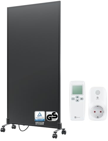 BR Bringer Infrarotheizung Standgerät - 1000 Watt - Energiesparend - Mobile Elektroheizung mit Standfüßen auf Rollen, Smart Thermostat und Fernbedienung - 5 Jahre Garantie, TÜV (schwarz)