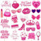 25 Pcs Princess Cupcake Toppers,Pink Girl Cupcake Picks,Pink Party Decorations,Handbag Glasses Bow Lipstick Tie High Heel,Cupcake Toppers for Bridal Shower Birthday Party Decorations