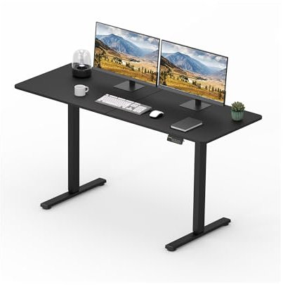SANODESK Bureau Assis Debout Électrique 120 x 60cm, Bureau Debout Réglable en Hauteur avec Crochet/Porte-Bouteille Fonction Mémoire, Noir