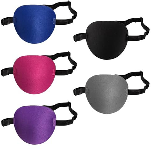 SYEYCW 5 Pièces Patchs Oculaires Réglables, Cache-œil Médical Extensible, Cache-œil Pirate, Cache-œil Médical Réglable pour les Yeux Gauche ou Droit, Amblyopie Paresseuse et Cosplay, 5 Couleurs