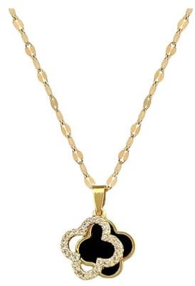 XIWCAFC Kette Damen 925 Sterling Silber Vierblättriges Kleeblatt Anhänger Halskette Silber kettenanhänger 18 Vergoldete Halsketten mit Zirkone,Schmuck Für Frauen Und Mädchen Geburtstags (Schwarz)