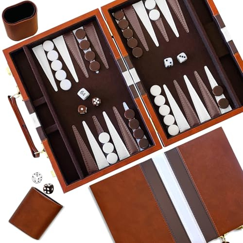 YZNlife Backgammon-Set für 2 Spieler, klassisches Brettspiel mit Premium-Ledertasche für Reisen, Backgammon-Set (45,7 cm)