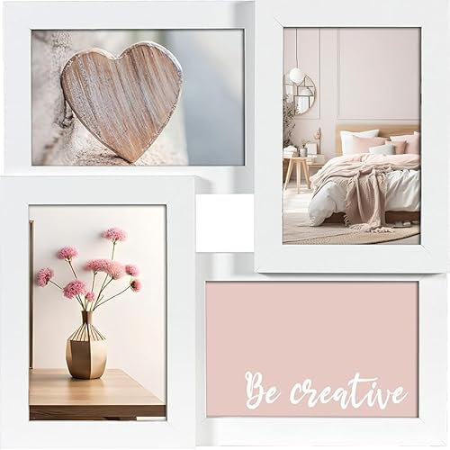 Wackadoo Bilderrahmen Collage Weiß 10x15 cm 4 Fotos Hergestellt in der EU FSC Holz aus MDF Fotorahmen Galerierahmen mit Glasscheibe familie mehrere bilder picture frame