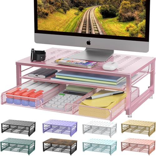gianotter Computer-Monitor-Ständer, Büro-Organizer mit Schublade, Büro-Organizer, Aufbewahrung für Klassenzimmer, Bürobedarf (Rosa)