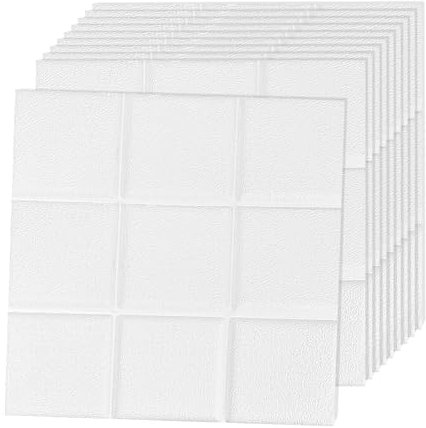 3D Tapete Wandpaneele Selbstklebend Ziegel,3D Ziegel Tapete,Steinoptik Tapete Wasserdicht Wandaufkleber,10 Stücke 30 * 30CM,DIY Wandtapete,Geeignet für Schlafzimmer,Wohnzimmer (Weiß-03, 30x30)