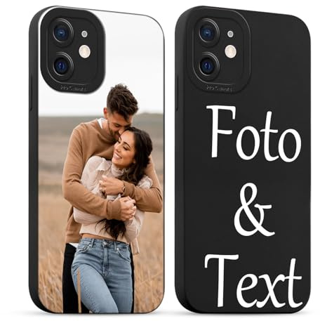 Phoona Personalisierte Handyhülle für iPhone 12 mini 5,4'', Personalisiert Hülle mit Selbst Gestalten Foto Text Bild Schutzhülle, Personalisiert Individuelle Stoßfest Case für iPhone 12 mini,Schwarz