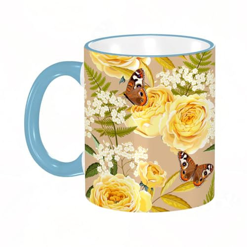 YOIUE Mug en porcelaine fin – Tasses de 11oz 330ml - Tasse de café exquise pour collègues,amis,frères et sœurs – Cadeau imprimé,fleurs anciennes