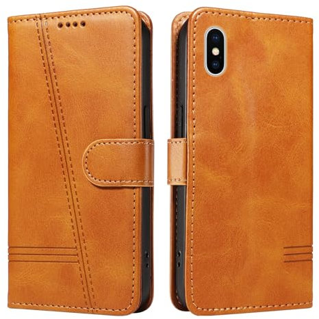 NEXCURIO Handyhülle für Apple iPhone X/iPhone XS Hülle Klappbar mit Kartenfäch Klapphülle Lederhülle Leder Schutzhülle Wallet Flip Case Cover Handy Tasche Handytasche - Braun
