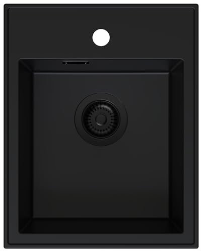 Spülbecken Alles Schwarz 40x50 cm - Spüle ohne Abtropffläche - Granitspüle mit Siphon Schwarz und Imprägnierung - Kleines Spülbecken für Unterschränke ab 40 cm Breite - SINK QUALITY