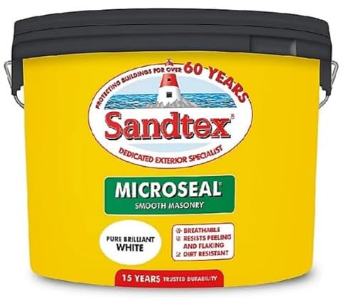 Sandtex Microseal Exterior Smooth Masonry Paint | Pure Brilliant White 10L | Rainproof in 1 hour