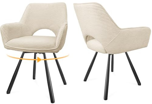 WAFTING Esszimmerstühle Drehbar,Armlehnstuhl mit Metallbeinen,geeignet als Stühle Esszimmer,Samt Stuhl,Küchenstühle,Wohnzimmerstuhl,Polsterstuhl mit Samtigem Gefühl,Stühle 2er Set,Beige