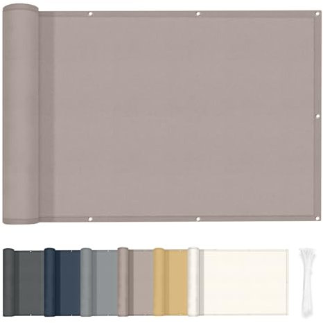 HENG FENG Balkon Sichtschutz 0.6x5m PES, Wetterfeste Balkonverkleidung mit Windschutz und Sonnenschutz, Taupe