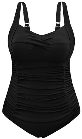 Vijamiy Costume Intero Donna Taglie Forti Controllo Addominale Costumi da Bagno Push Up Imbottito Reggiseno Swimsuit Piscina Stampe di Moda L-4XL (Nero,3XL)