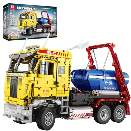 Reobrix Absetzkipper-Bausteinset 22016, RC-Kipplaster-Modellbausatz für Erwachsene, ferngesteuertes Technic-Baufahrzeug-Spielzeug, Geschenke für Jungen und Mädchen ab 14 Jahren