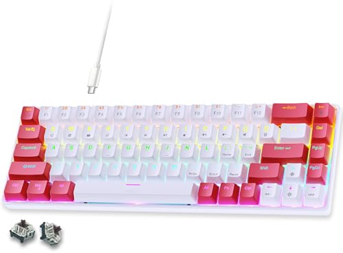 abucow 65% Wired Mechanical Keyboard – 68-Key Gaming keyboard Compact Layout, Full Anti-Ghosting, Brown Switch Swappable Red White Keycaps, for Windows/Mac
