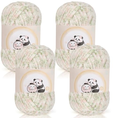 Aeelike 400g Warme Chenille Wolle zum Stricken, Flauschige Dicke Garn zum Handstricken, Samt Velvet Babywolle zum Häkeln, Weich Plüschwolle für Amigurumis Babydecke, Rose Garden