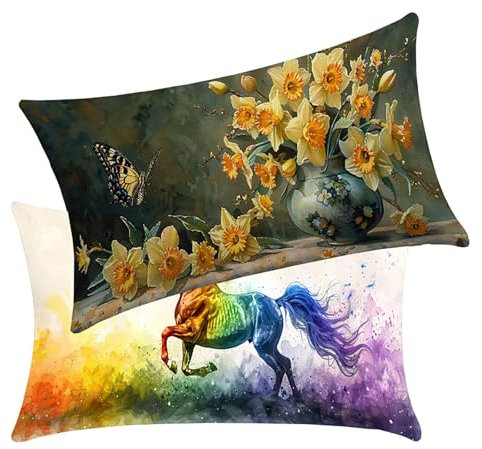 Kissenbezug 60x80 cm Farbe 2er Set Sofakissen Doppelnähten Versteckter Reißverschluss Blume Wasserfestem Leinen Outdoor Kissen gelten für Auto Terrassen-Gartenbank Sofa Wohndeko Schlafzimmer BY7 V-8