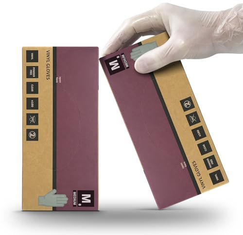 RE-GEN Clear Vinyl Powder Latex Free Multipurpose Disposable Gloves | 100 Gloves/Per Box (2 Boxes | Clear, Medium)