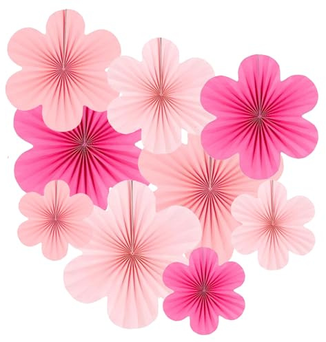 ZYOOO Lot de 9 Fleurs Papier, Éventails en Papier Suspendu Guirlande de Rose,Décoration Fête pour Mariage, Anniversaire,Baby Shower,Jardin