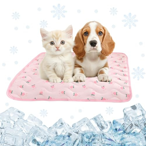 FOSDICK 1 Pcs Dog Cooling Mat, Summer Cooling Mat for Dogs, Soft Comfortable Cool Mat for Dogs, 60 * 50CM, Cartoon Pet cooling Pads for Cat Puppy with Cherry Pattern(Pink)