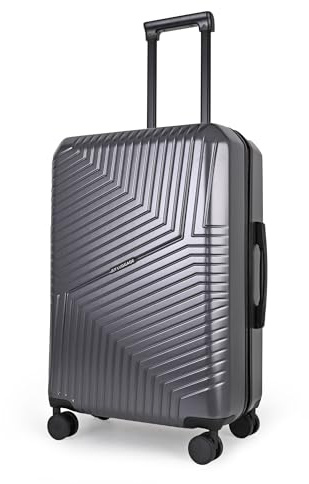 JLY Swirf Grey Hardshell Small Suitcase Charcoal Grey – Small Luggage with TSA Lock, Cup Holder, Silent Spinner Wheels, Organised Interior for Business Travel
