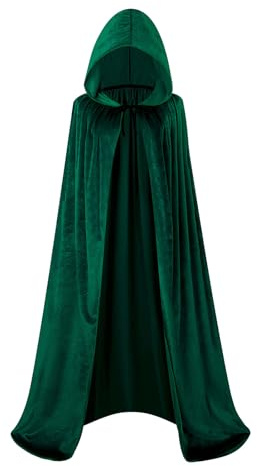 Samt Umhang mit Kapuze Erwachsener Mittelalter Renaissance Fancy Kleid Vampir Hexe Zauberer Rollenspiel für Halloween Weihnachten Karneval (Grün,170cm)