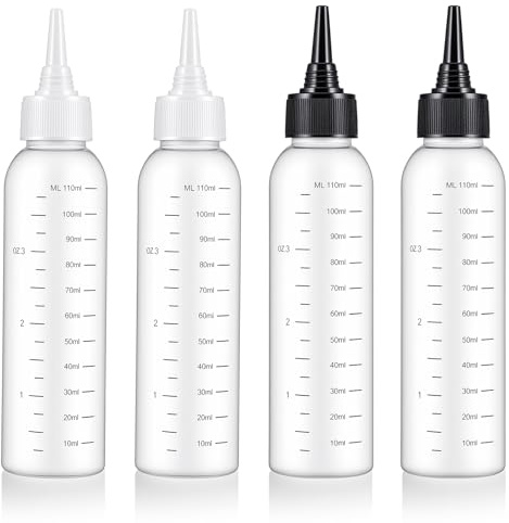 guduling 4 Stück Applikator Flasche mit Spitze, Haaröl Applikator Flasche | Applikatorflaschen für Haare mit Durchsichtiger, Graduierte Haarölflasche für Kleber Salon Haarpflege (2 Farben)