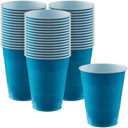 Plastic Party Cups, 40 Pack, 18oz / 532ml, Bright Sky Blue - for Parties, Games, Drinking, BBQs, Beer Pong - Durable, Reusable, Disposable, Recyclable