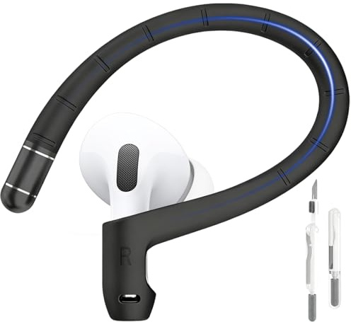 Adhiper Silikon Ohrhaken für AirPods Pro 3, Pro 2 & AirPods 4, Schwarz | Für AirPods Pro, AirPods 3, Memory-Titanlegierung, Anti-Verlust, Sport Ohrbügel, Bequemer Sitz, Umhängeband & Reinigungsstift