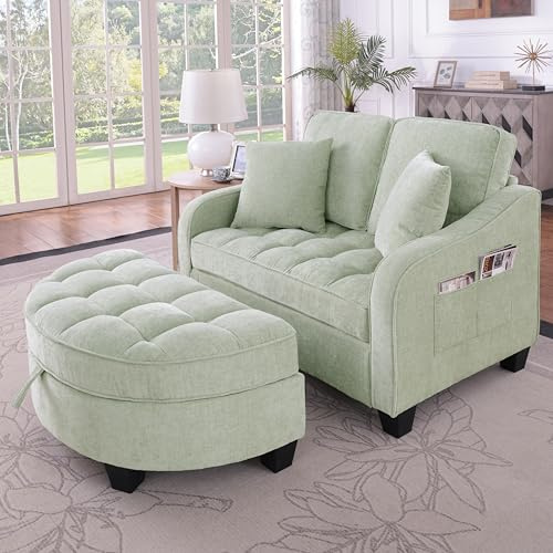 BLUON HOME Schlafsofa,Sofa 2-in-1,mit Aufbewahrungs-Hocker, aus atmungsaktivem Stoff und Eukalyptusholz, platzsparendes,für Wohnzimmer, Schlafzimmer und Arbeitszimmer (Cyan)