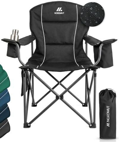 NORDMUT® Campingstuhl faltbar XXL – Stabiler Klappstuhl Camping 200 kg Belastung – bequemer Angelstuhl inkl. praktischer Kühltasche & Getränkehalter
