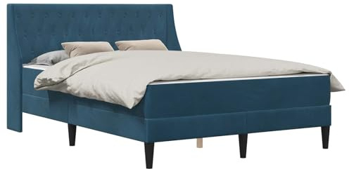 vidaXL Bettgestell mit Matratze mit Matratze Blau 120 x 200 cm Samt, Zeitgenössisches Schlafzimmer Bettgestell, Stylisches Samt, Langlebiges Matratzen-Set, Rechteckiges Design, Schicke Wohnmöbel