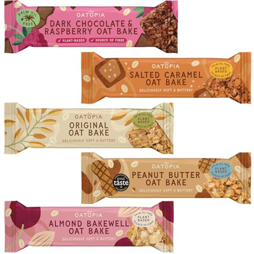 Oatopia Flapjack Bars Variety Pack, 5 x 60g – 5 Flavours Soft Baked Oat Bars, Plant-Based Vegan Friendly Snack Bars, Breakfast bars, Source of Fibre