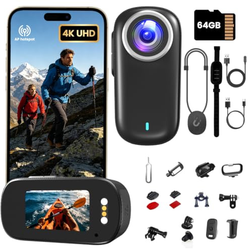 Veralyxa Action Camera, Camara Accion 4K UHD WiFi, Cámara Video con SD 64GB, POV Camara para Moto con HDR y EIS Antivibración, Body CAM Impermeable con 1200mAh-220min