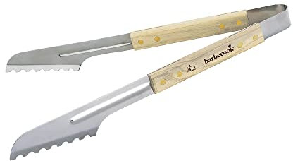 Barbecook pince bbq, pince de luxe, pince à barbecue, accessoire barbecue, Acier Inox/Bouleau, 40 cm, Argent