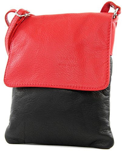 modamoda de - T34 - ital Damen Umhängetasche Schultertasche Klein, Farbe:Schwarz/Rot