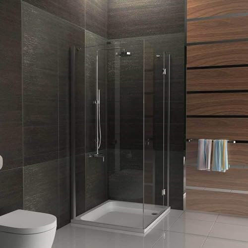 Alpenberger Duschkabine 90 x 80 Eckeinstieg | Glastür Duschwand für Dusche | Duschtür und Seitenteil | Duschabtrennung Duschglaswand aus Sicherheitsglas | Eckduschkabine Glasdusche