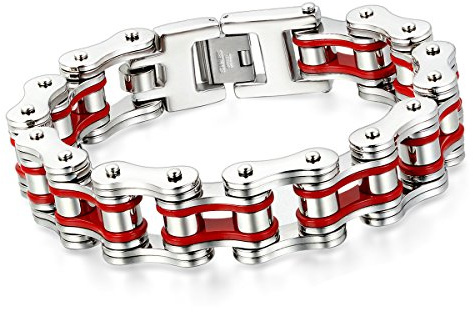 Cupimatch Herren Armband Edelstahl Große Breite Biker Armband Panzerkette Fahrradkette Motorradkette Hochglanz Poliert Rock Armreif