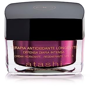 Atashi Antioxidationsmittel | Regenerierende feuchtigkeitsspendende Tagescreme SPF 15 | Geschützte, weiche, mit Feuchtigkeit versorgte und elastische Haut | Hyaluronsäure, Vitamine C, E und CoQ10